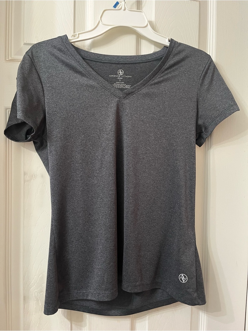 Adrienne Vittadini Charcoal Gray V-Neck Short Sleeve Tee